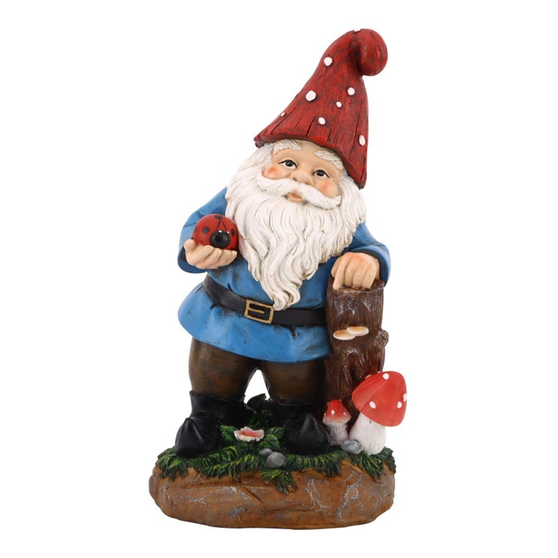 Topadorn Garden Gnome Statue LED Light Solar Energy Gnome Figurine with Ladybug on Hand Mushroom for House, Lawn Decor 11 Inch - Image 2
